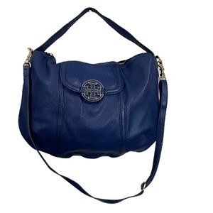 Tory Burch Amanda Blue Leather Flat Hobo Bag